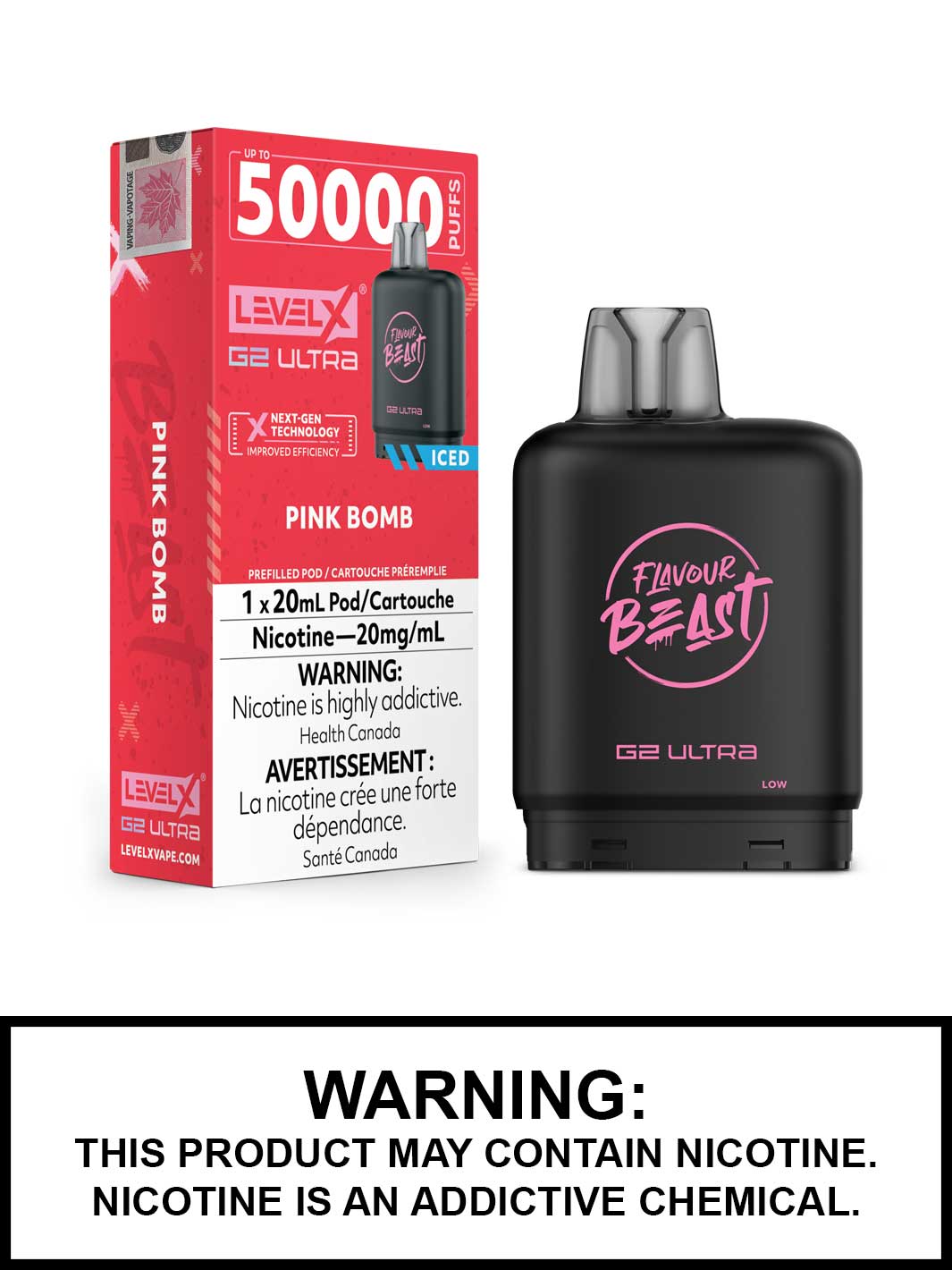 Pink Bomb Iced Level X G2 Ultra Pods, Level X Vape, Flavour Beast Flavours, Vape360 Canada