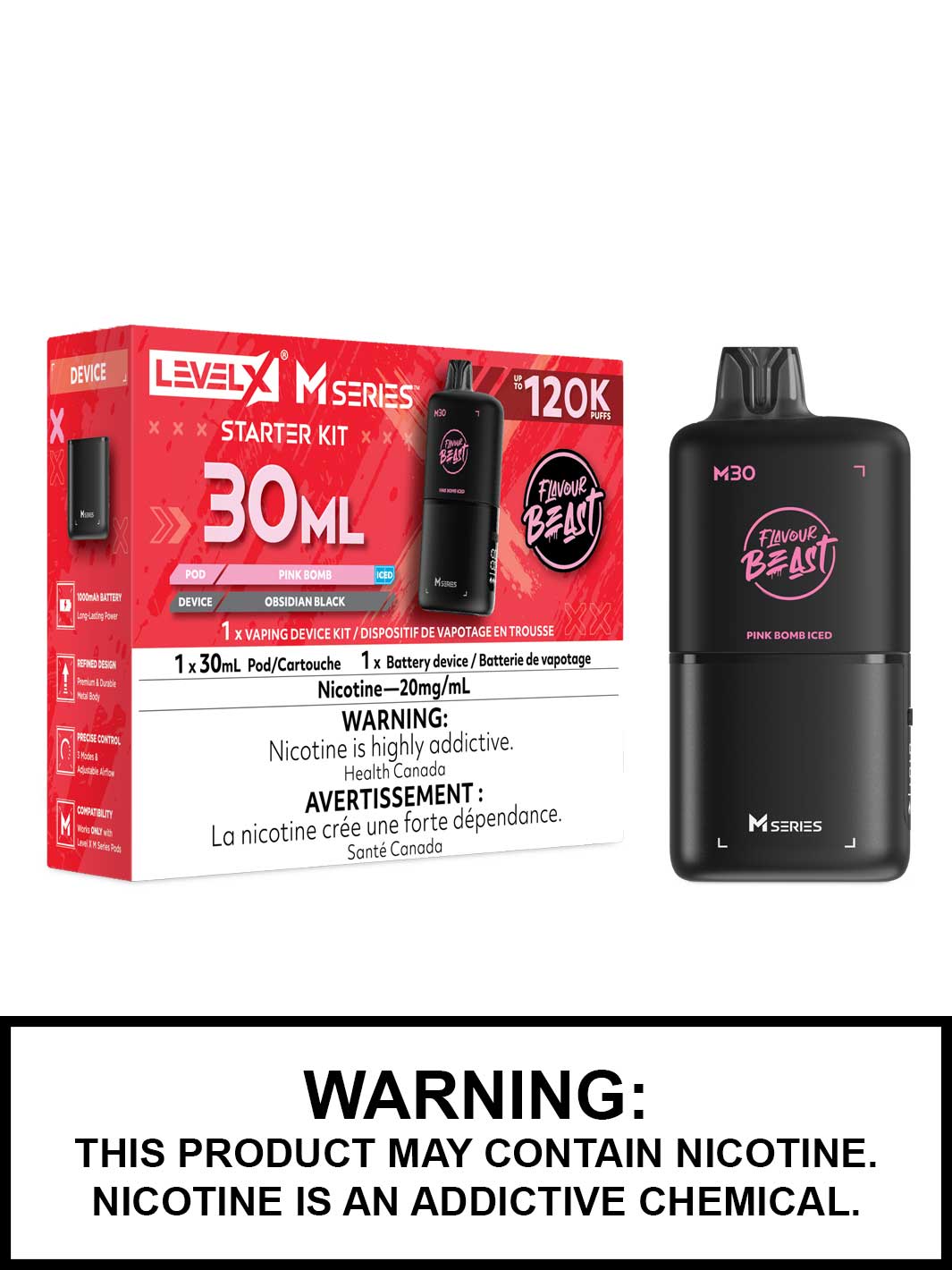 Pink Bomb Iced Level X M Series Starter Kit, M30 120K Puffs