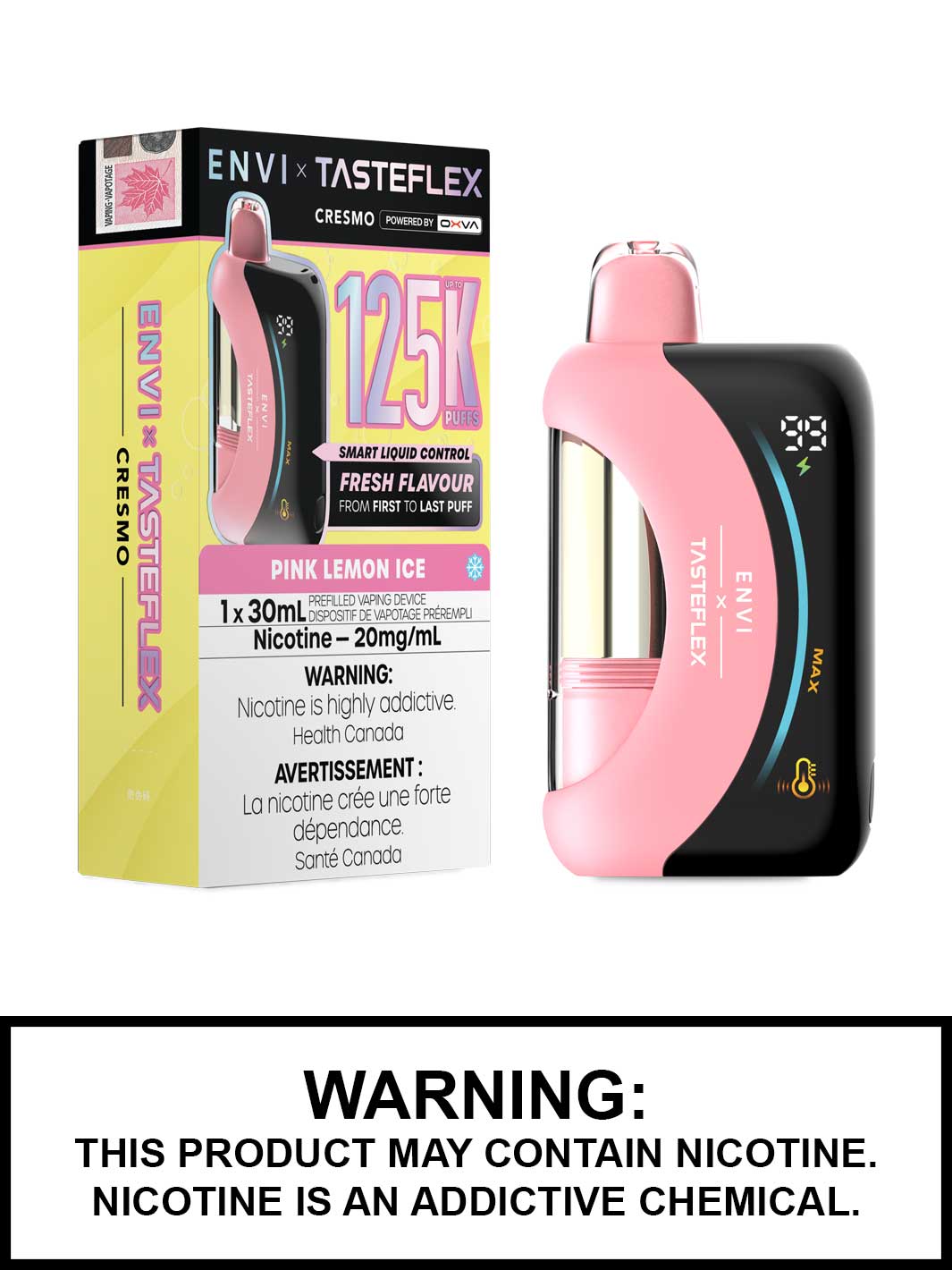 Pink Lemon Ice Cresmo ENVI x Tasteflex 125K Disposable Vape, ENVI Vape