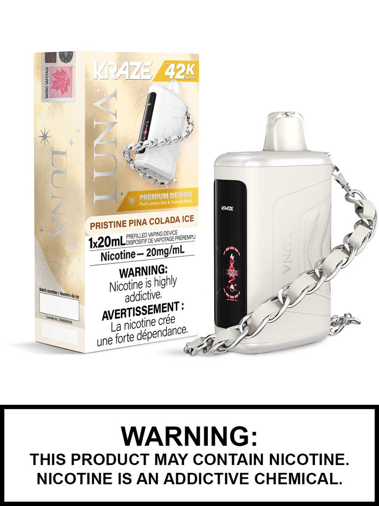 Cigarette lectronique jetable Pristine Pina Colada Ice Kraze Luna, 42 000 bouffes Cigarette lectronique jetable Pristine Pina Colada Ice Kraze Luna, 42 000 bouffes