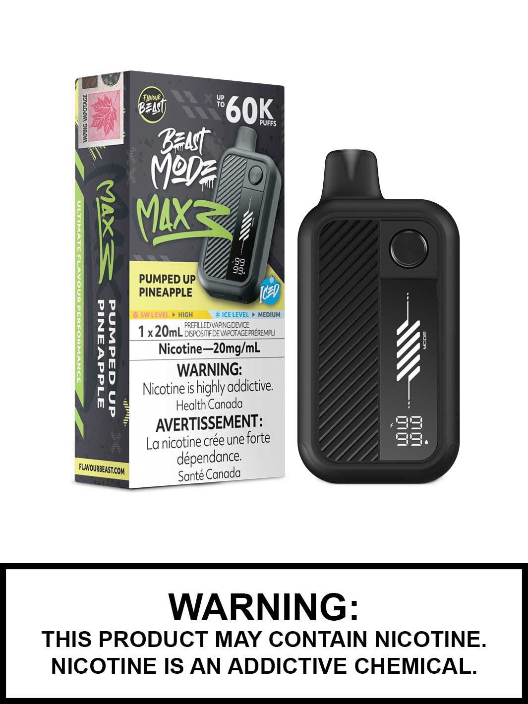 Pumped Up Pineapple Iced Flavour Beast Beast Mode Max 3 Disposable Vape, 60K Puffs
