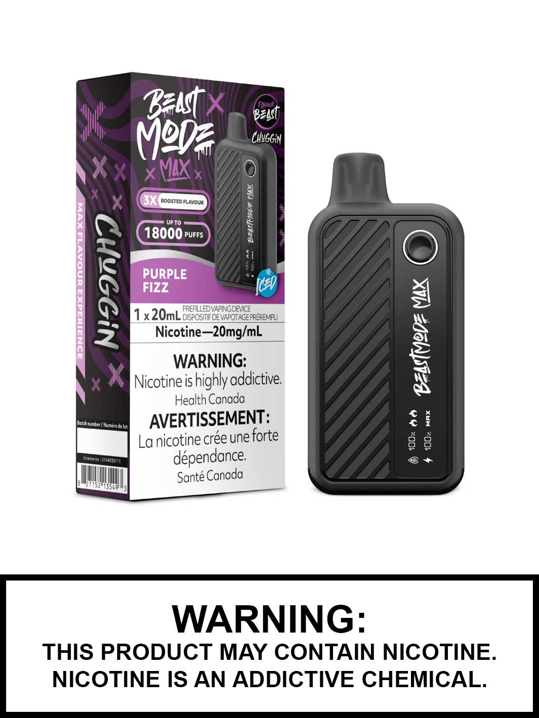 Purple Fizz Iced Chuggin Series Flavour Beast Beast Mode Max Disposable Vape, Vape360 Canada