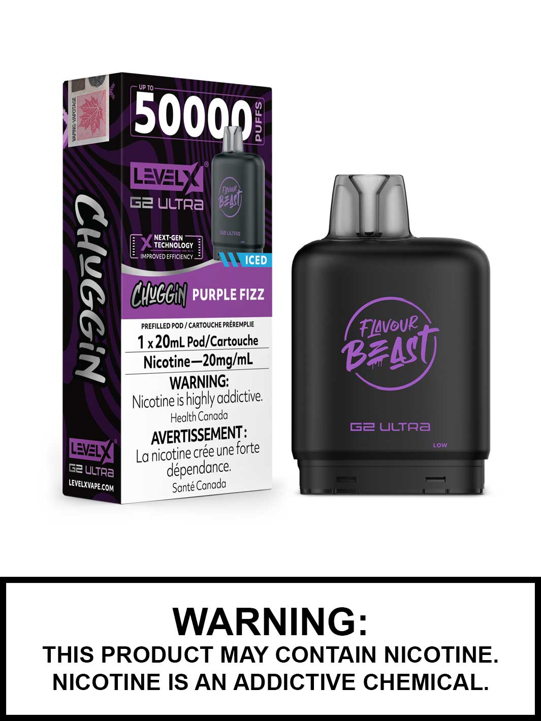Purple Fizz Iced Level X G2 Ultra Pods, Level X Vape, Flavour Beast Chuggin Flavours, Vape360 Canada