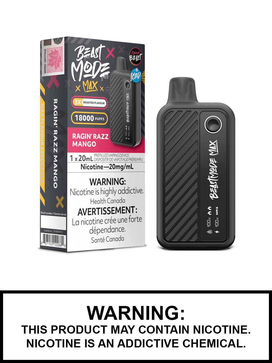 Ragin Razz Mango Iced Flavour Beast Beast Mode Max Disposable Vape, Vape360 Canada