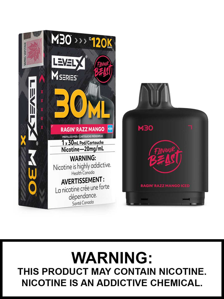 Ragin Razz Mango Iced Level X M Series Pods, M30 Pod 120K Puffs