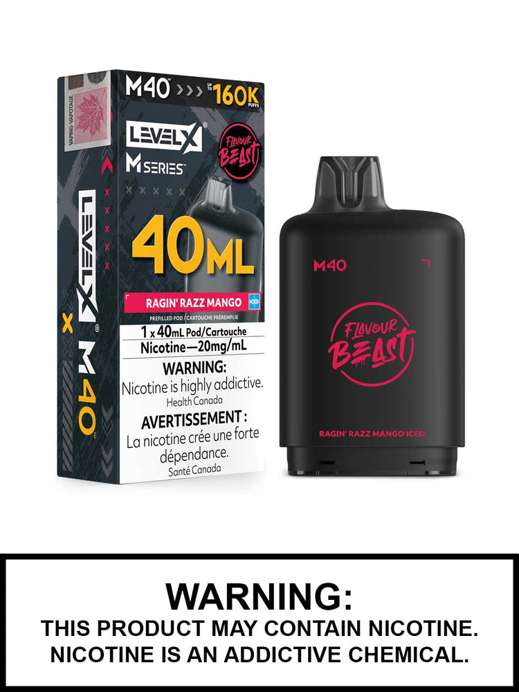 Ragin Razz Mango Iced Level X M Series Pods, M40 Pod 160K Puffs