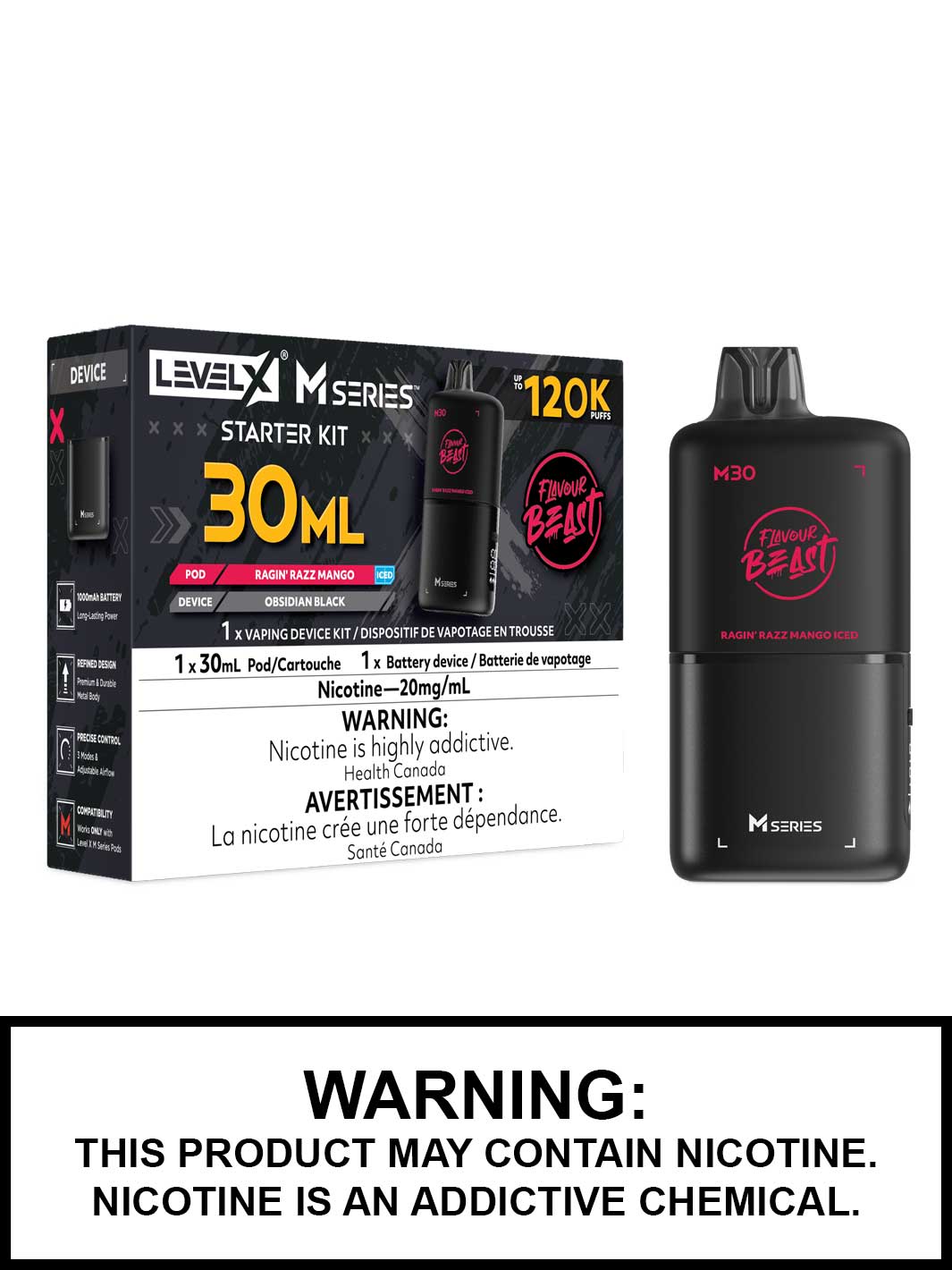 Ragin Razz Mango Iced Level X M Series Starter Kit, M30 120K Puffs