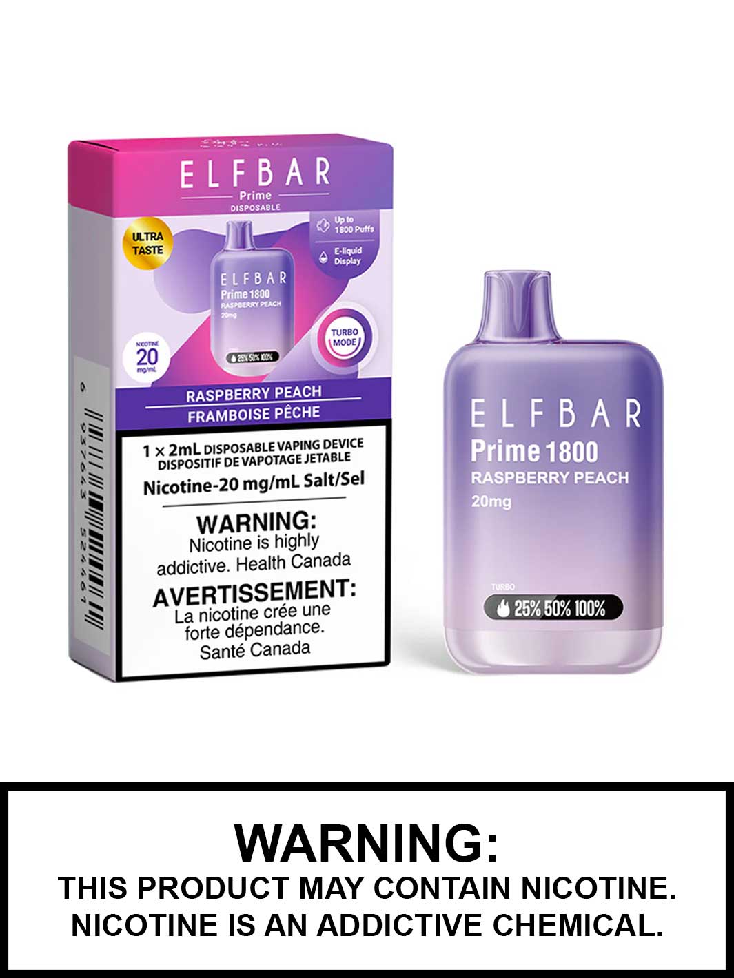 Raspberry Peach Elfbar Prime 1800 Disposable Vape, Elf Bar Prime Canada