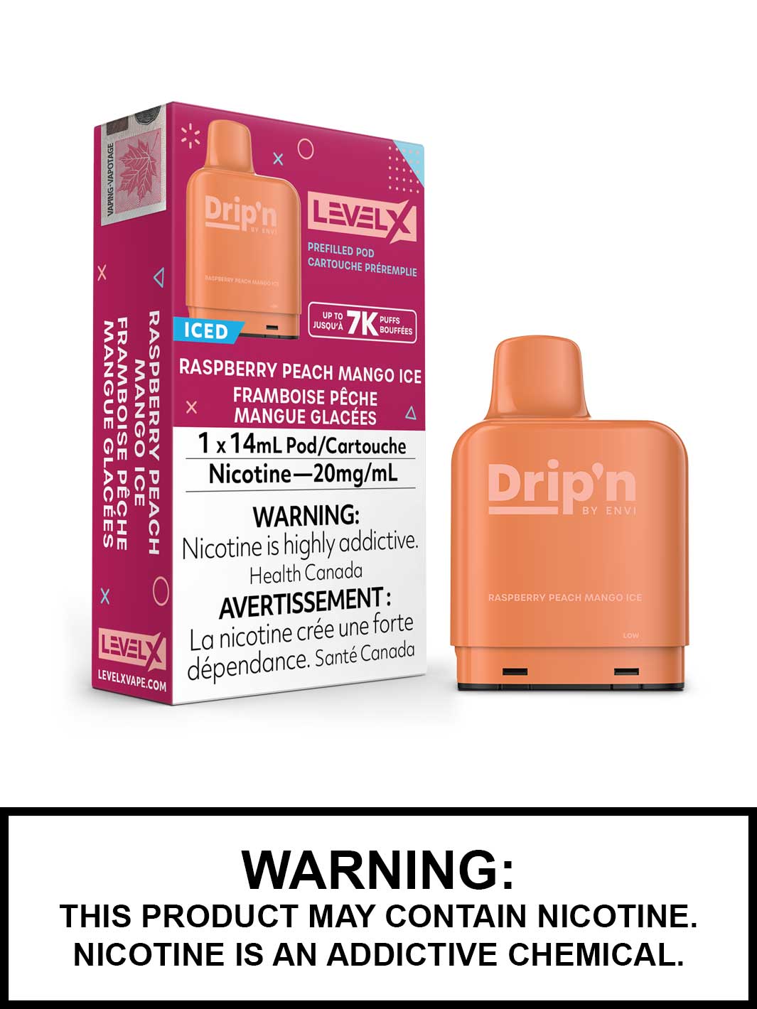 Raspberry Peach Mango Ice Drip'n Level X Pods, Drip'n Vape Pods, Vape360 Canada