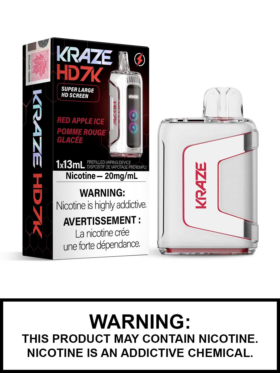 Red Apple Ice Kraze HD7K Disposable Vape, Kraze Vape, 7000 Puffs, Vape360 Canada