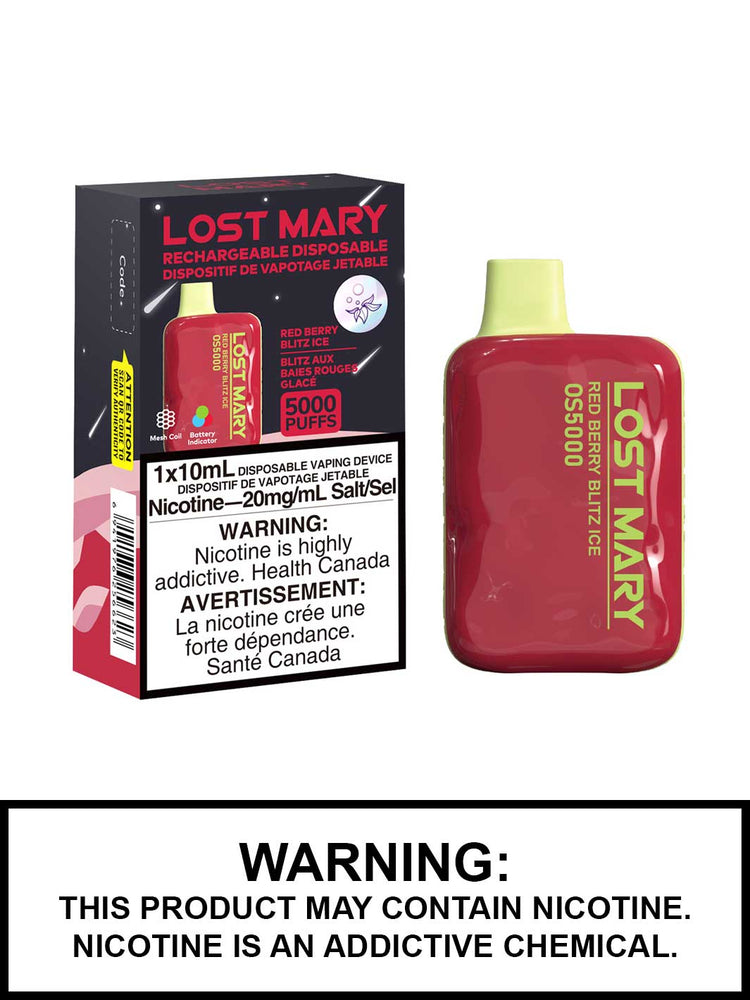Lost Mary OS5000 Disposable Vape, Lost Mary Vape, Red Berry Blitz Ice Vape Juice, Vape360 Canada