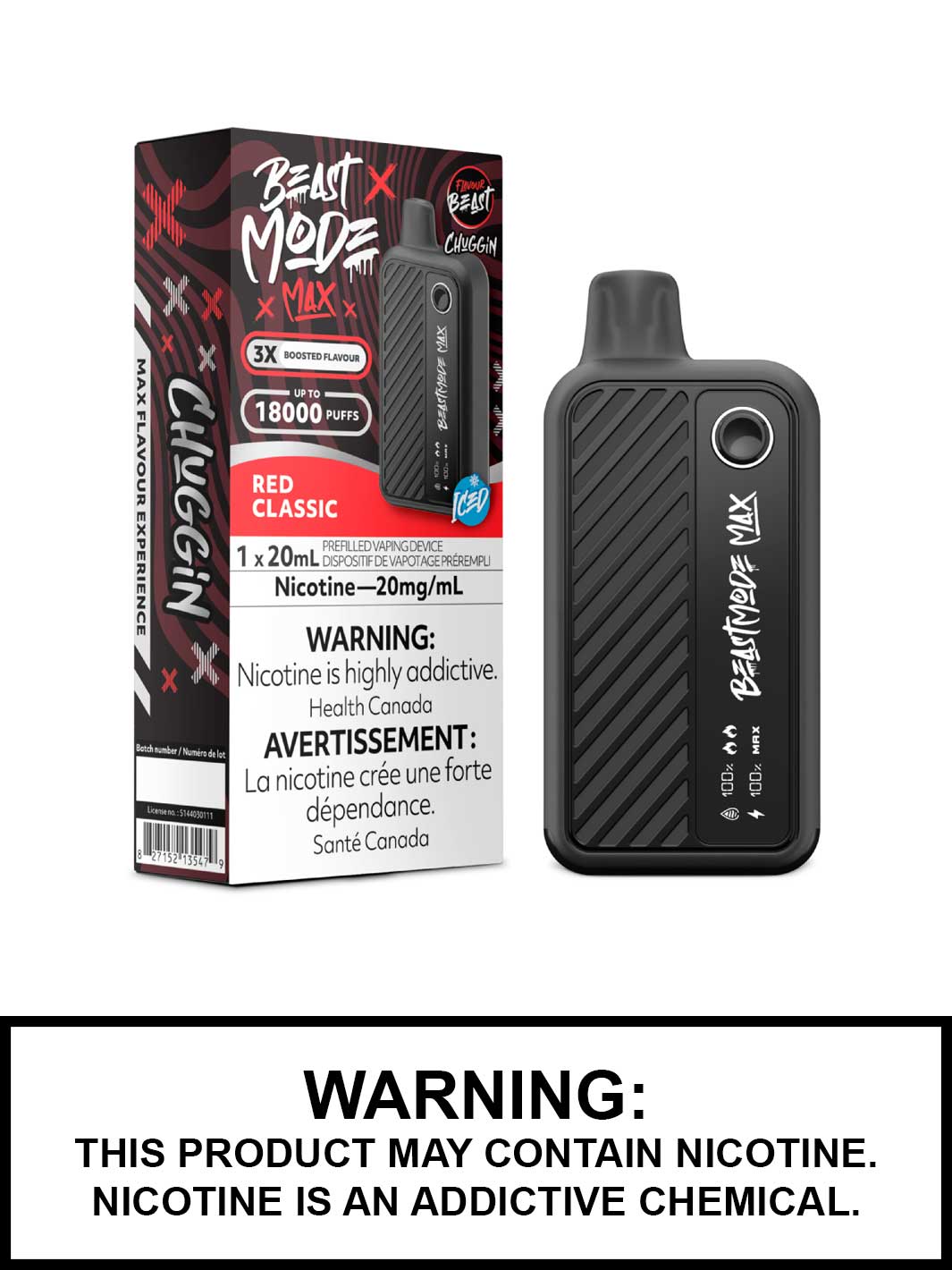 Red Classic Iced Chuggin Series Flavour Beast Beast Mode Max Disposable Vape, Vape360 Canada