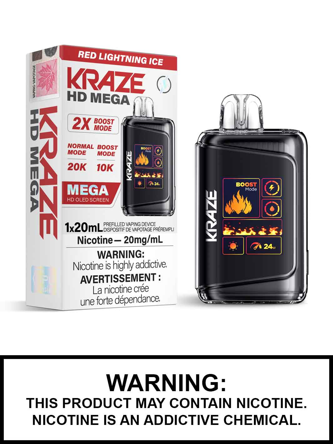 Red Lightning Ice Kraze HD Mega Disposable Vape, Kraze Vape, Vape360 Canada