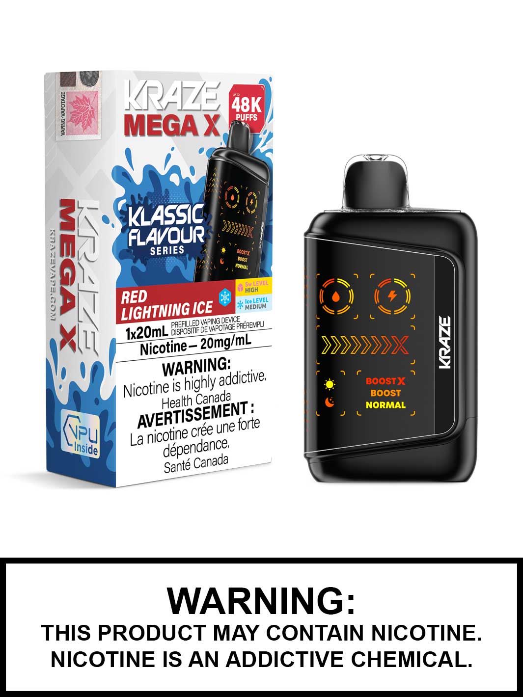 Red Lightning Ice Kraze Mega X 48K Disposable Vapes, Kraze 48K