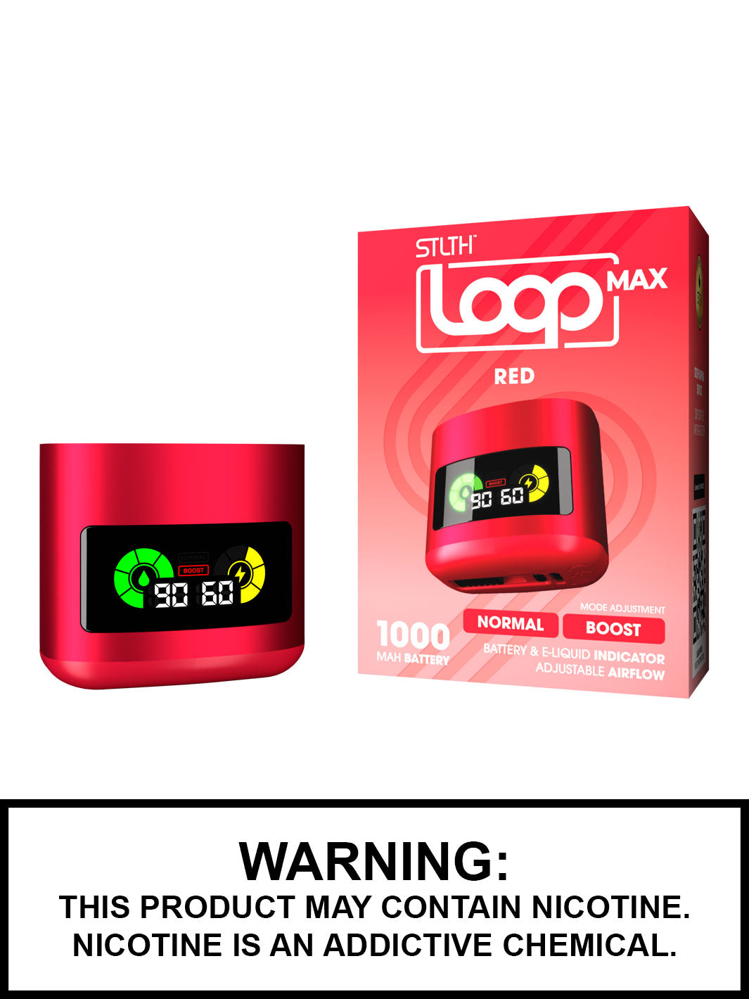 Red STLTH Loop Max Battery, 1000mAh STLTH Vape.