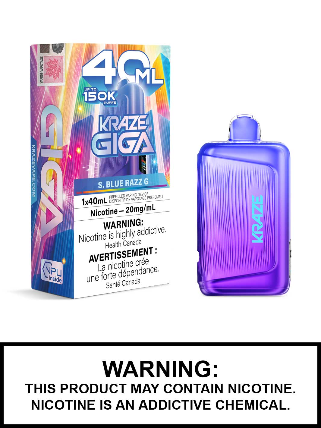 S Blue Razz G Kraze Giga 150K Disposable Vape, Kraze Vape