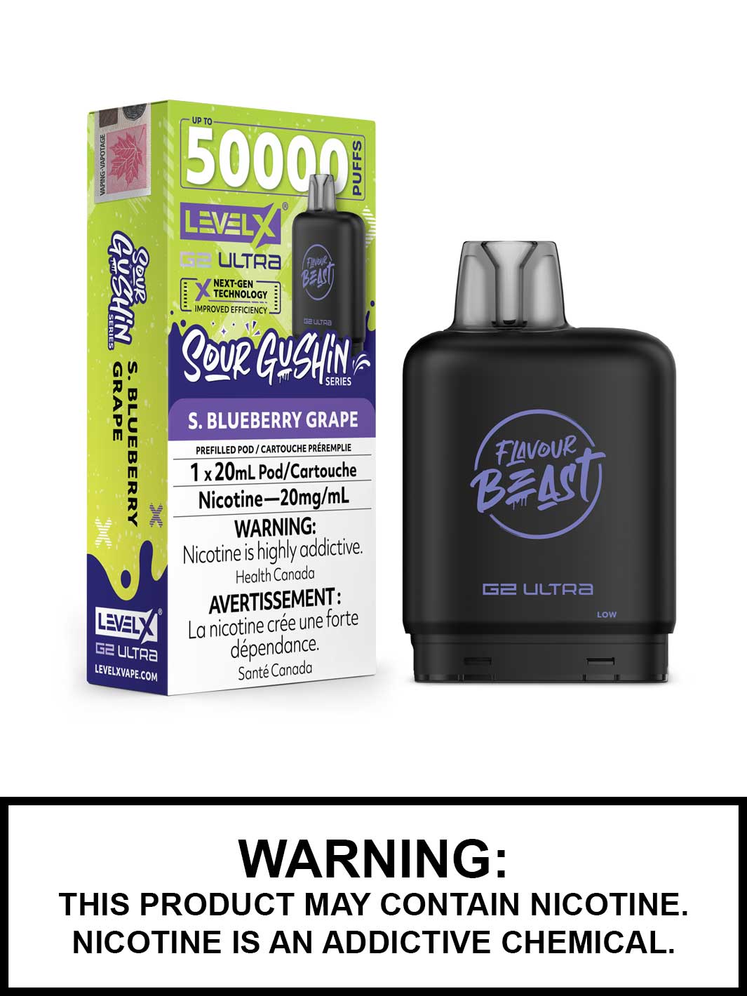 S Blueberry Grape Level X Ultra Pods by Flavour Beast, Sour Gushin Series, 50K Puffs