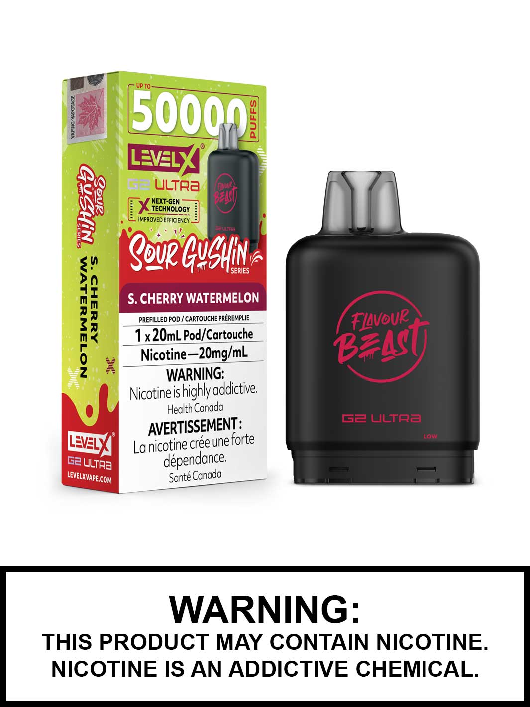S Cherry Watermelon Level X Ultra Pods by Flavour Beast, Sour Gushin Series, 50K Puffs