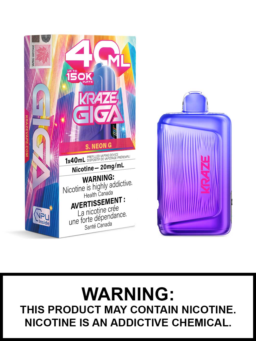 S Neon G Kraze Giga 150K Disposable Vape, Kraze Vape