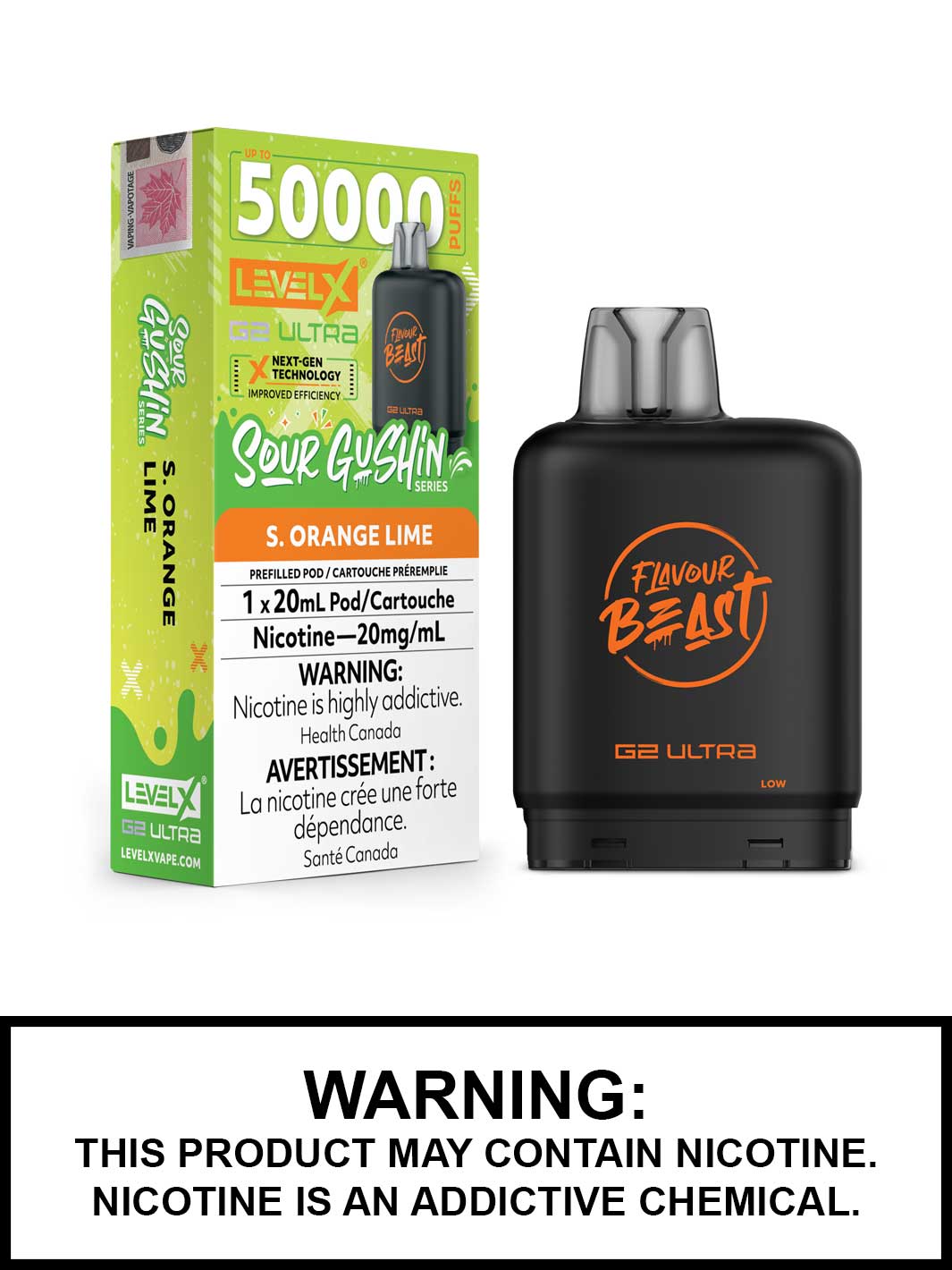 S Orange Lime Level X Ultra Pods by Flavour Beast, Sour Gushin Series, 50K Puffs