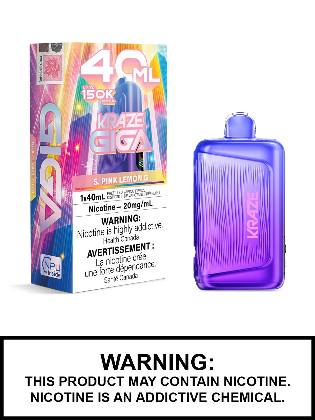 S Pink Lemon G Kraze Giga 150K Disposable Vape, Kraze Vape