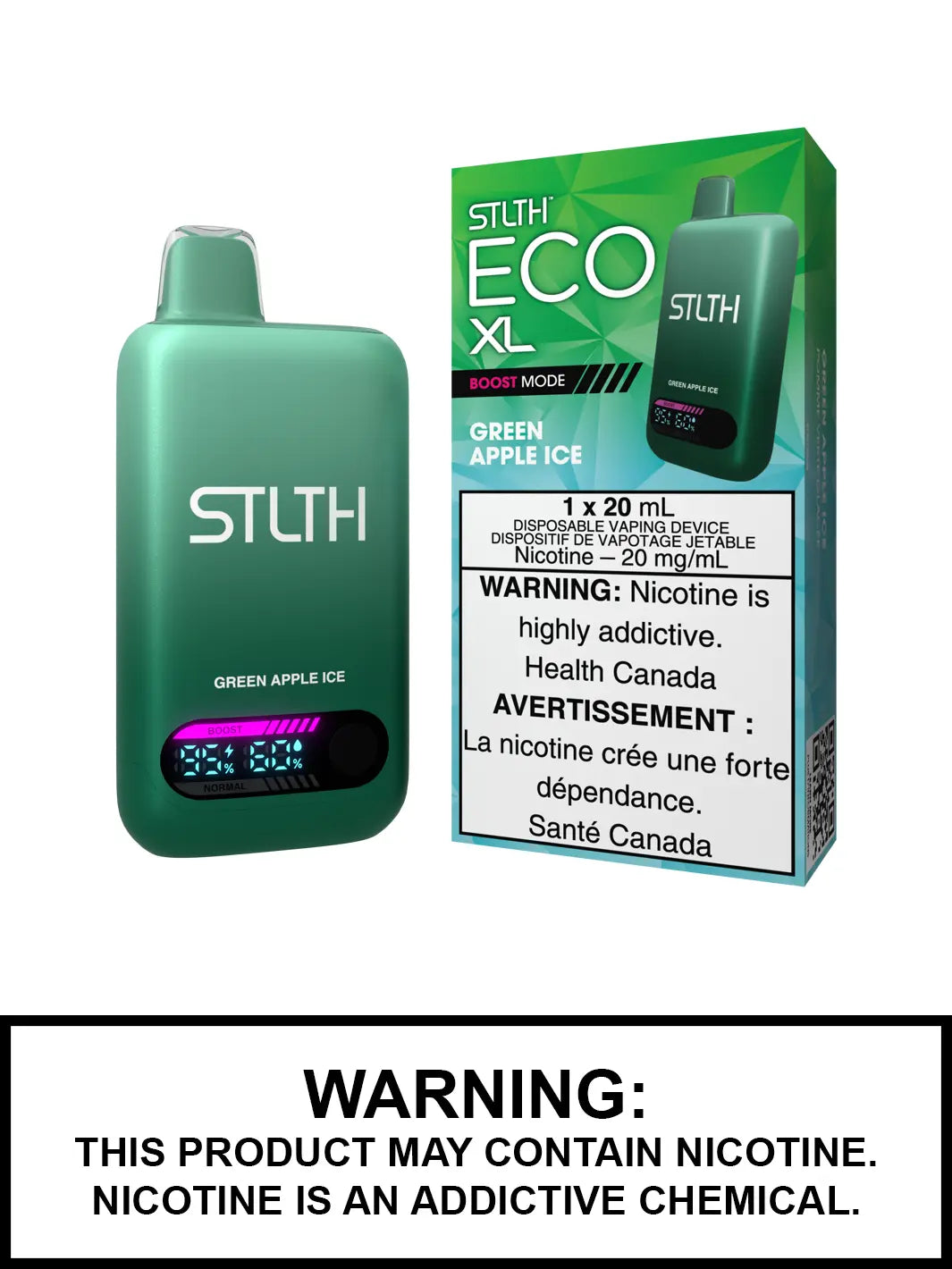 Vape jetable Green Apple Ice STLTH Eco XL - 20 ml Vape jetable Green Apple Ice STLTH Eco XL - 20 ml