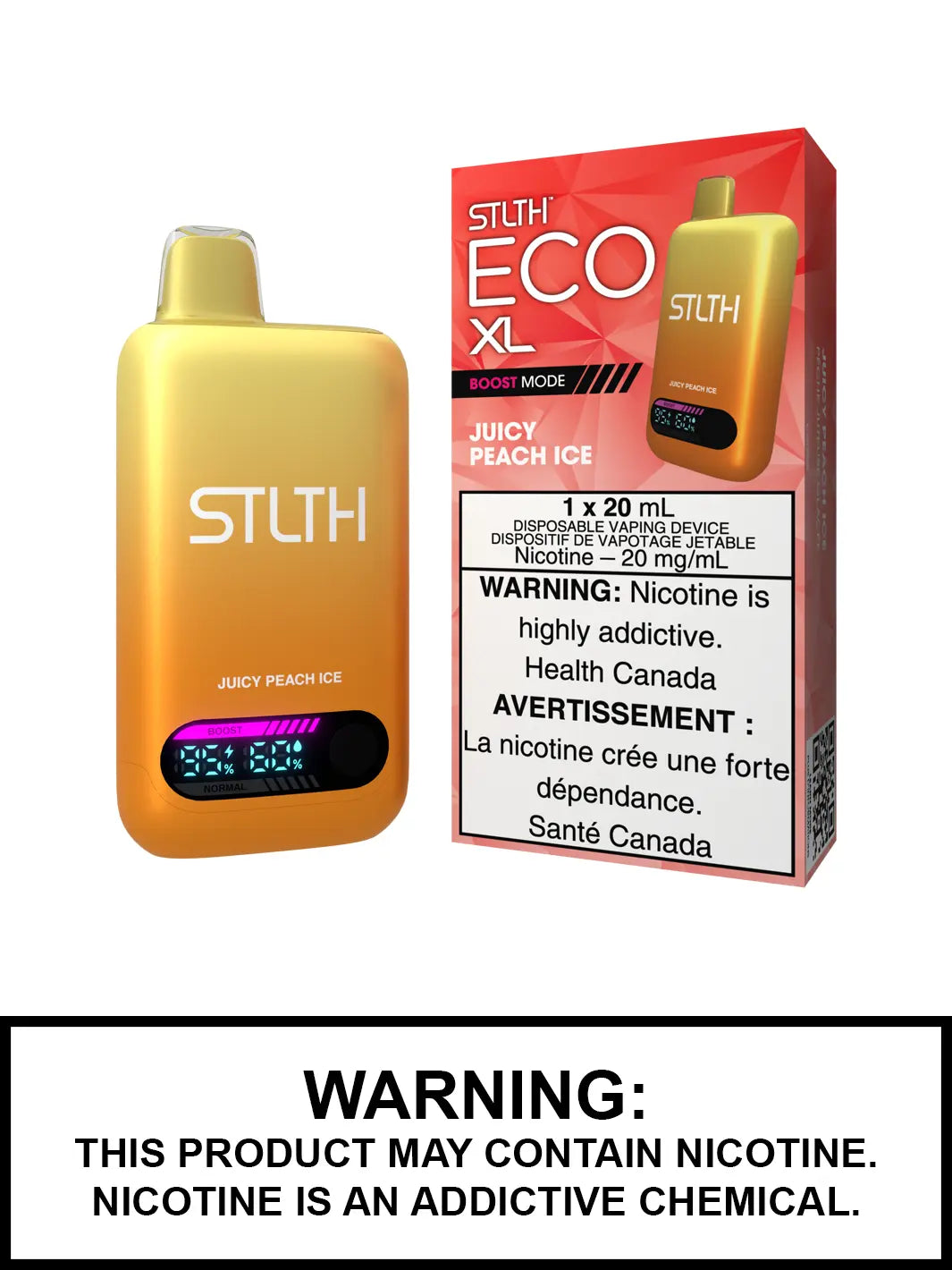 Vape jetable Juicy Peach Ice STLTH Eco XL - 20 ml Vape jetable Juicy Peach Ice STLTH Eco XL - 20 ml