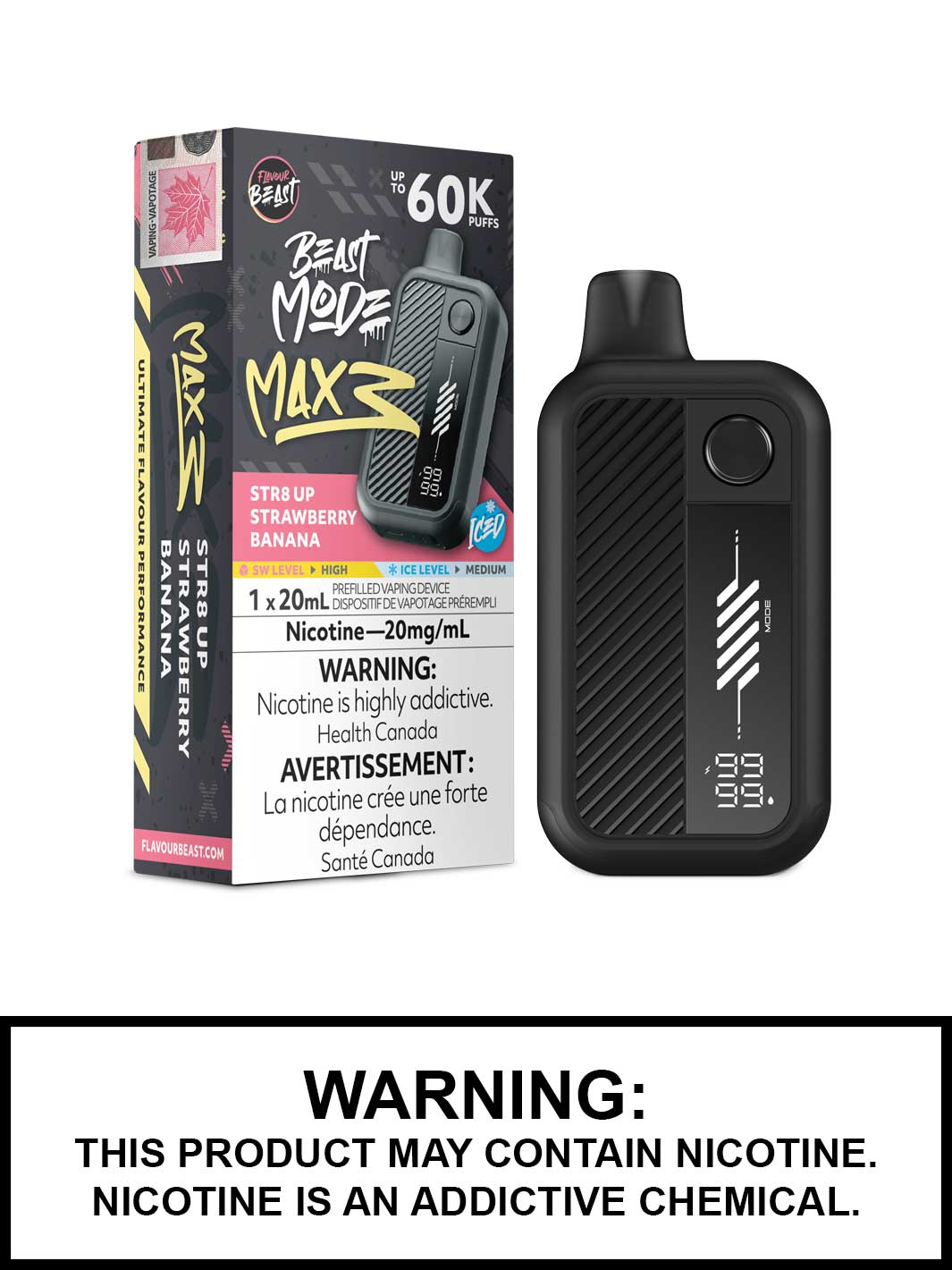 Str8 Up Strawberry Banana Iced Flavour Beast Beast Mode Max 3 60K Disposable Vape, Beast Vape