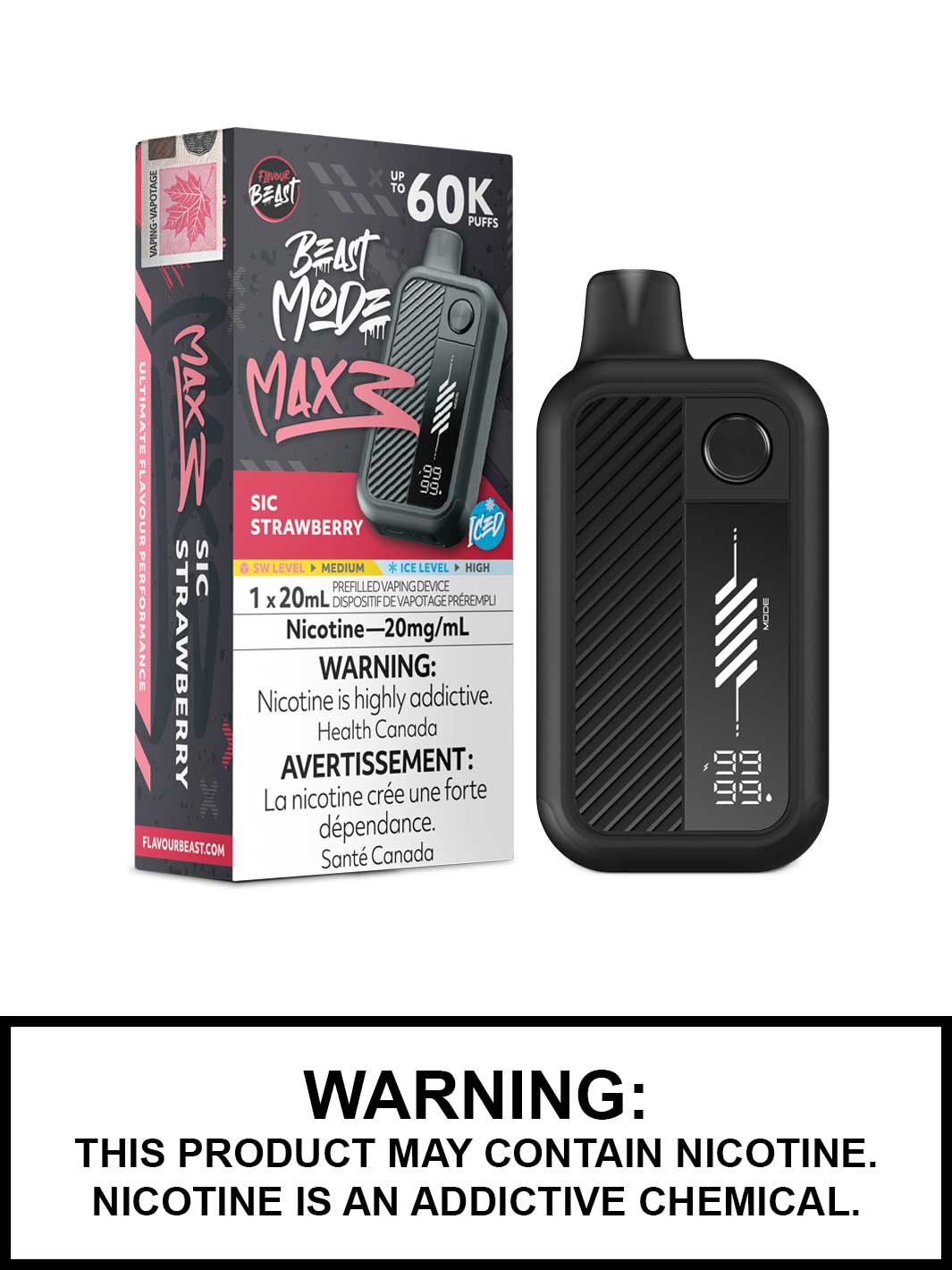 Sic Strawberry Iced Flavour Beast Beast Mode Max 3 Disposable Vape, 60K Puffs
