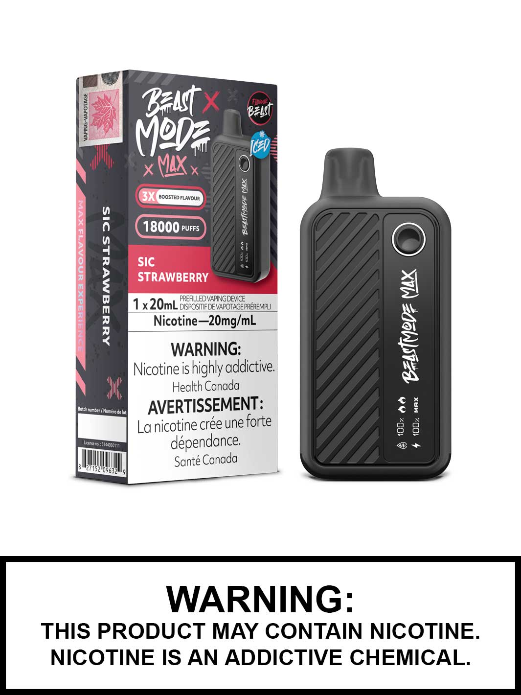 Sic Strawberry Iced Flavour Beast Beast Mode Max Disposable Vape, Vape360 Canada