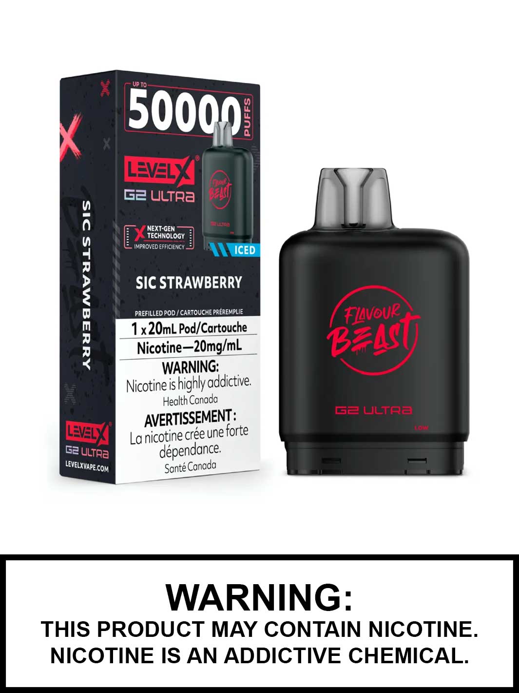 Sic Strawberry Iced Level X G2 Ultra Pods, Level X Vape, Flavour Beast Flavours, Vape360 Canada