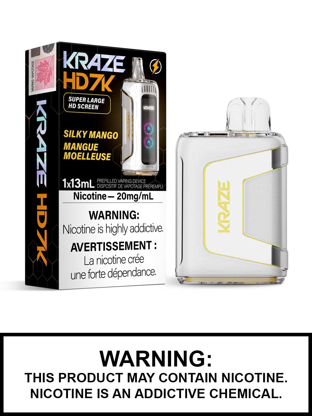 Silky Mango Kraze HD7K Disposable Vape, Kraze Vape, 7000 Puffs, Vape360 Canada
