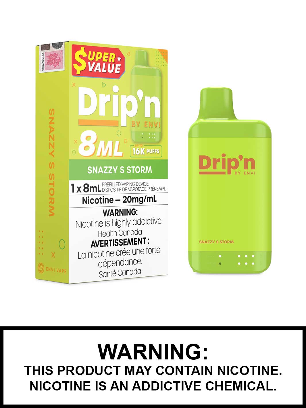 Snazzy S Storm Drip'n 8mL Disposable Vape, Drip'n by Envi, Dripn Vape, Vape360 Canada