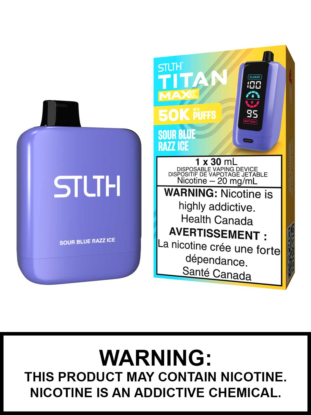 Sour Blue Razz Ice STLTH Titan Max Disposable Vape, STLTH Vape, Vape360 Canada