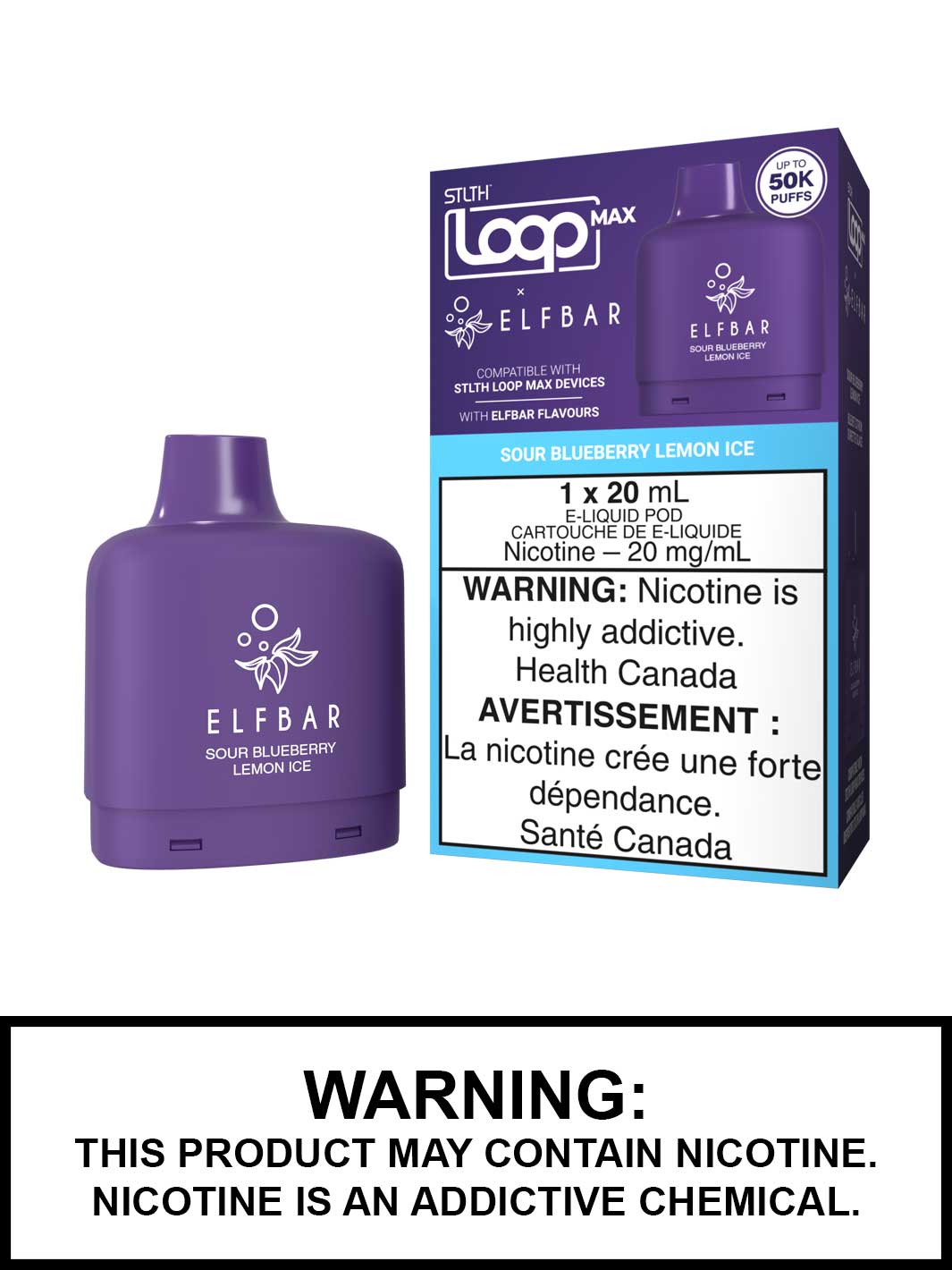 Sour Blueberry Lemon Ice STLTH Loop Max x Elf Bar Pods Canada, 50K Puffs