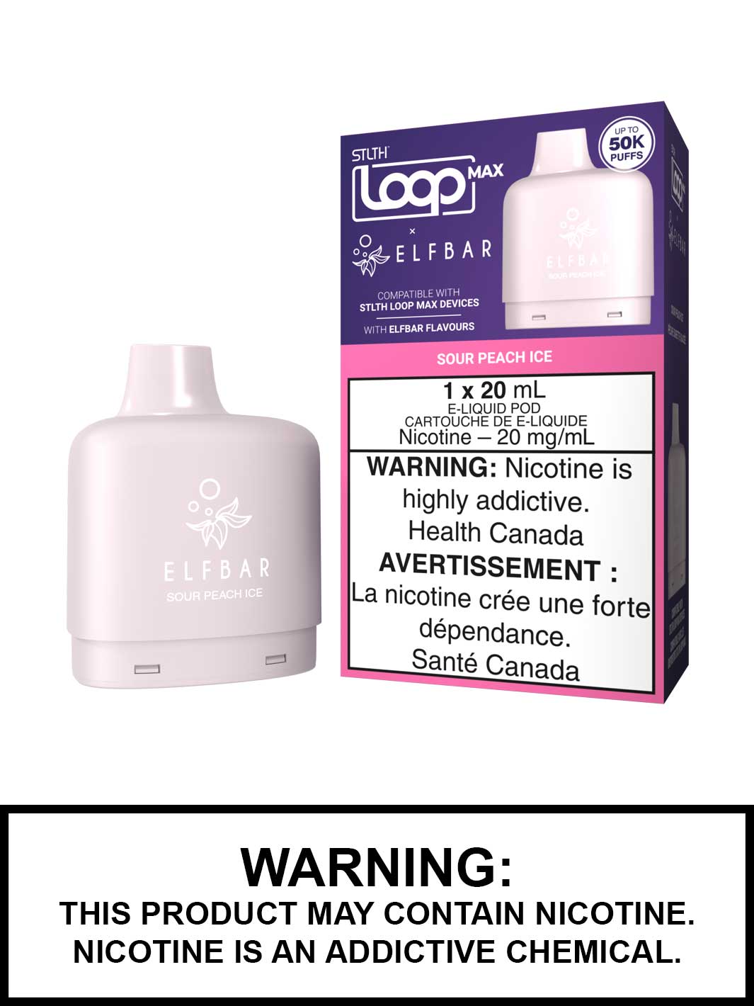 Sour Peach Ice STLTH Loop Max x Elf Bar Pods Canada, 50K Puffs