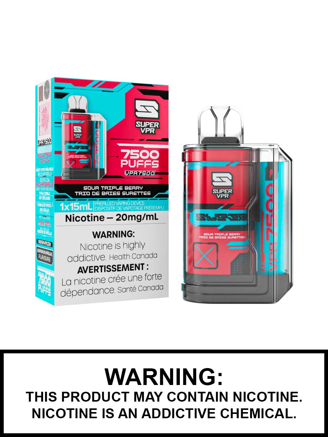 Sour Triple Berry Super VPR 7500 disposable vape, VPR 7500, Super VPR disposable vapes, Vape360 Canada