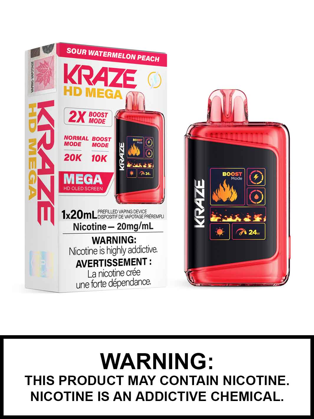 Sour Watermelon Peach Kraze HD Mega Disposable Vape, Kraze Vape, Vape360 Canada