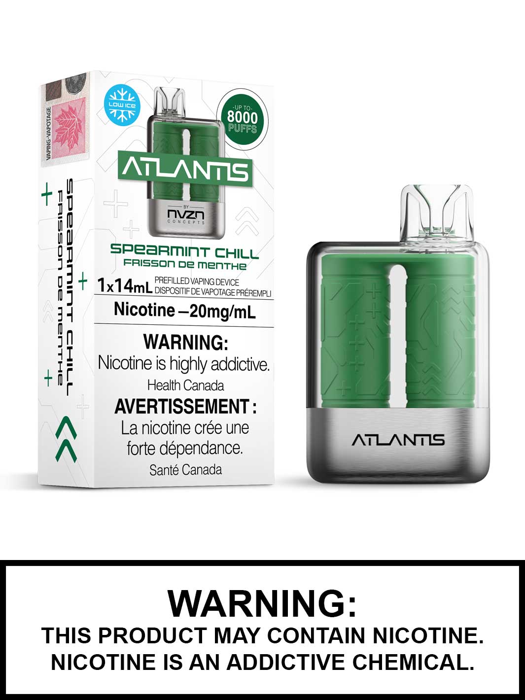 Spearmint Chill Atlantis NVZN Disposable Vape, 8000 Puffs, Vape360 Canada