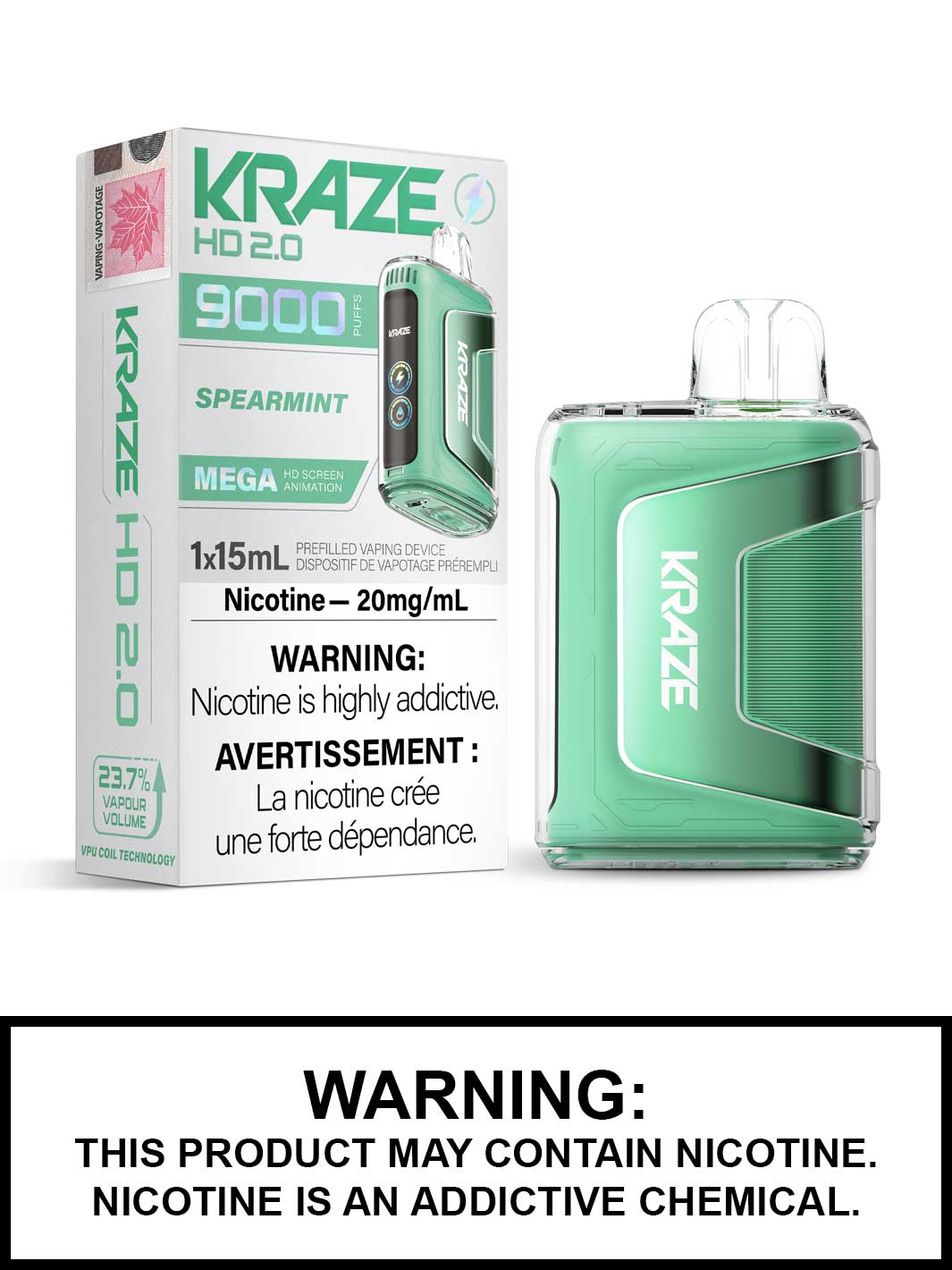 Spearmint Kraze HD Disposable Vape, Kraze Vape, Vape360 Canada