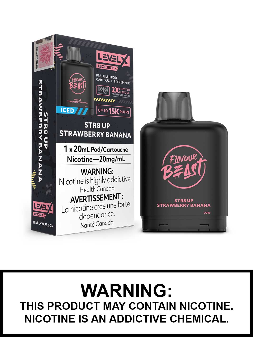 Str8 Up Strawberry Banana  Iced Flavour Beast Level X Boost Pods, Level X Vape, Vape360 Canada