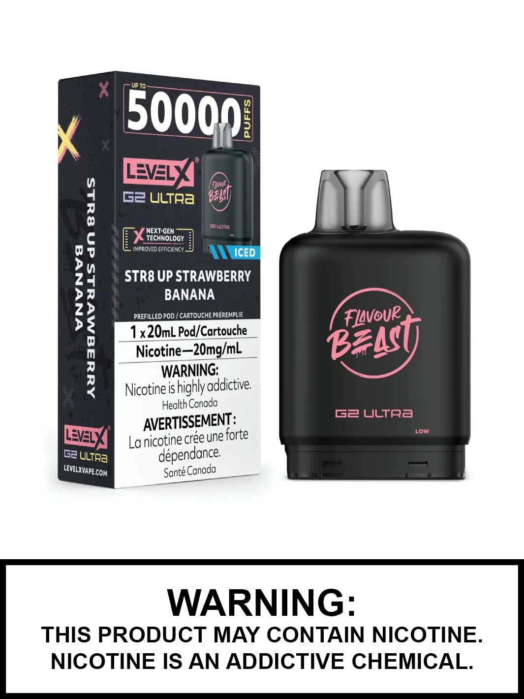 Str8 Up Strawberry Banana Iced Level X Ultra Pods by Flavour Beast, Level X Pods