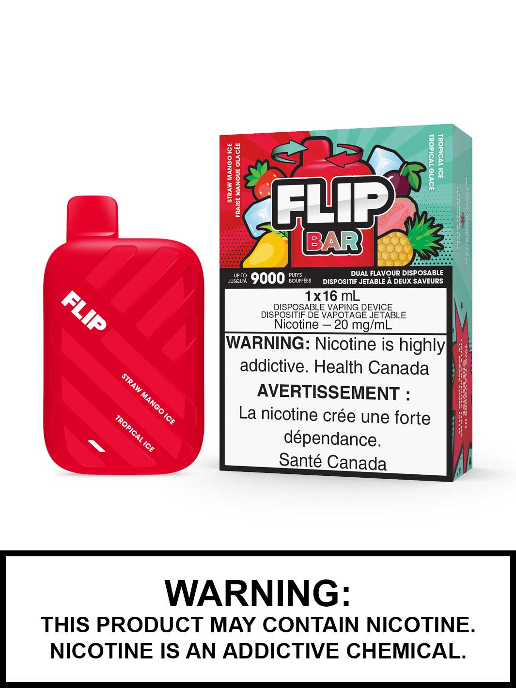 Flip Bar Disposable Vape, Straw Mango Ice & Tropical Ice Flip Bar, 9000 Puffs, Vape360 Canada