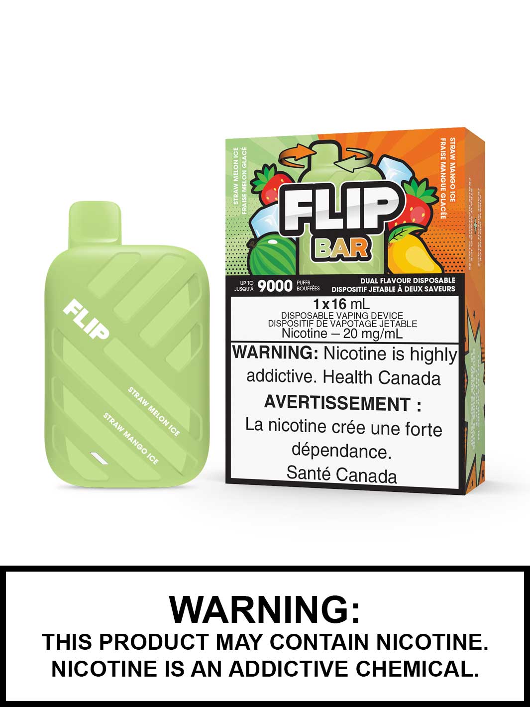 Flip Bar Disposable Vape, Straw Mango Ice & Straw Melon Ice Flip Bar, 9000 Puffs, Vape360 Canada