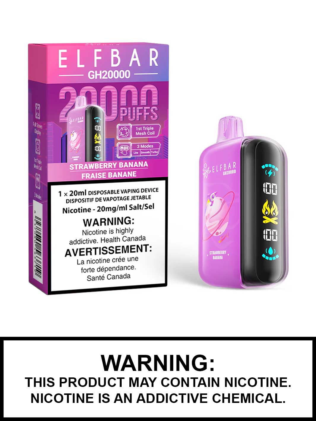 Strawberry Banana Elf Bar GH20000, Elf Bar 20K, Vape360 Canada