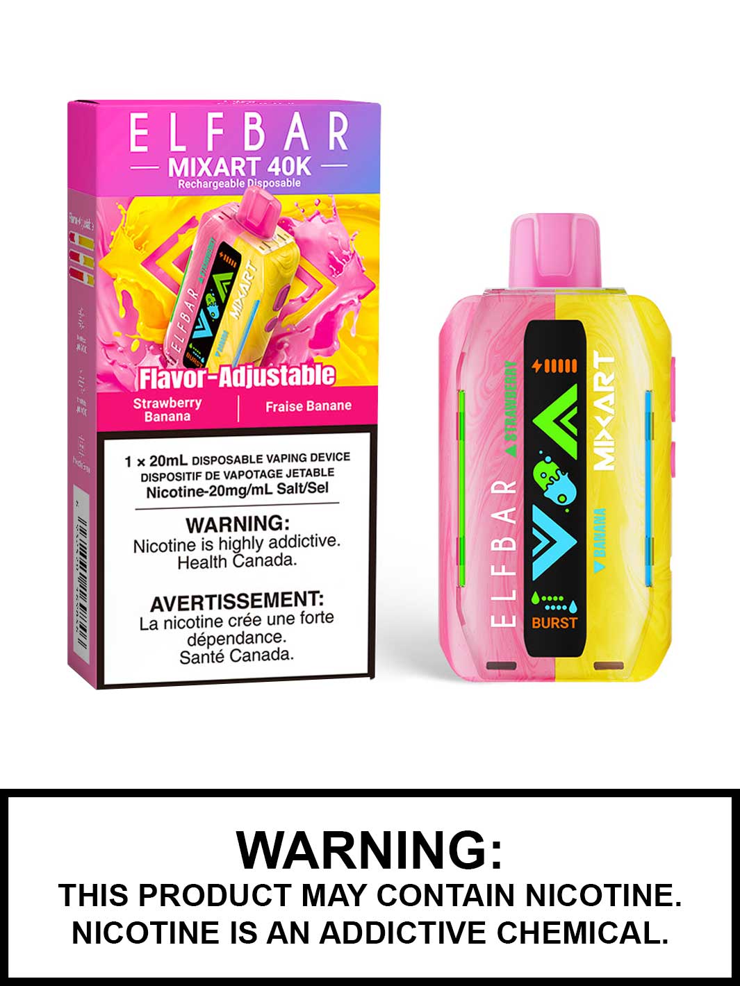 Strawberry Banana Elf Bar Mixart 40K Disposable Vape, Elf Bar Vape, Vape360 Canada