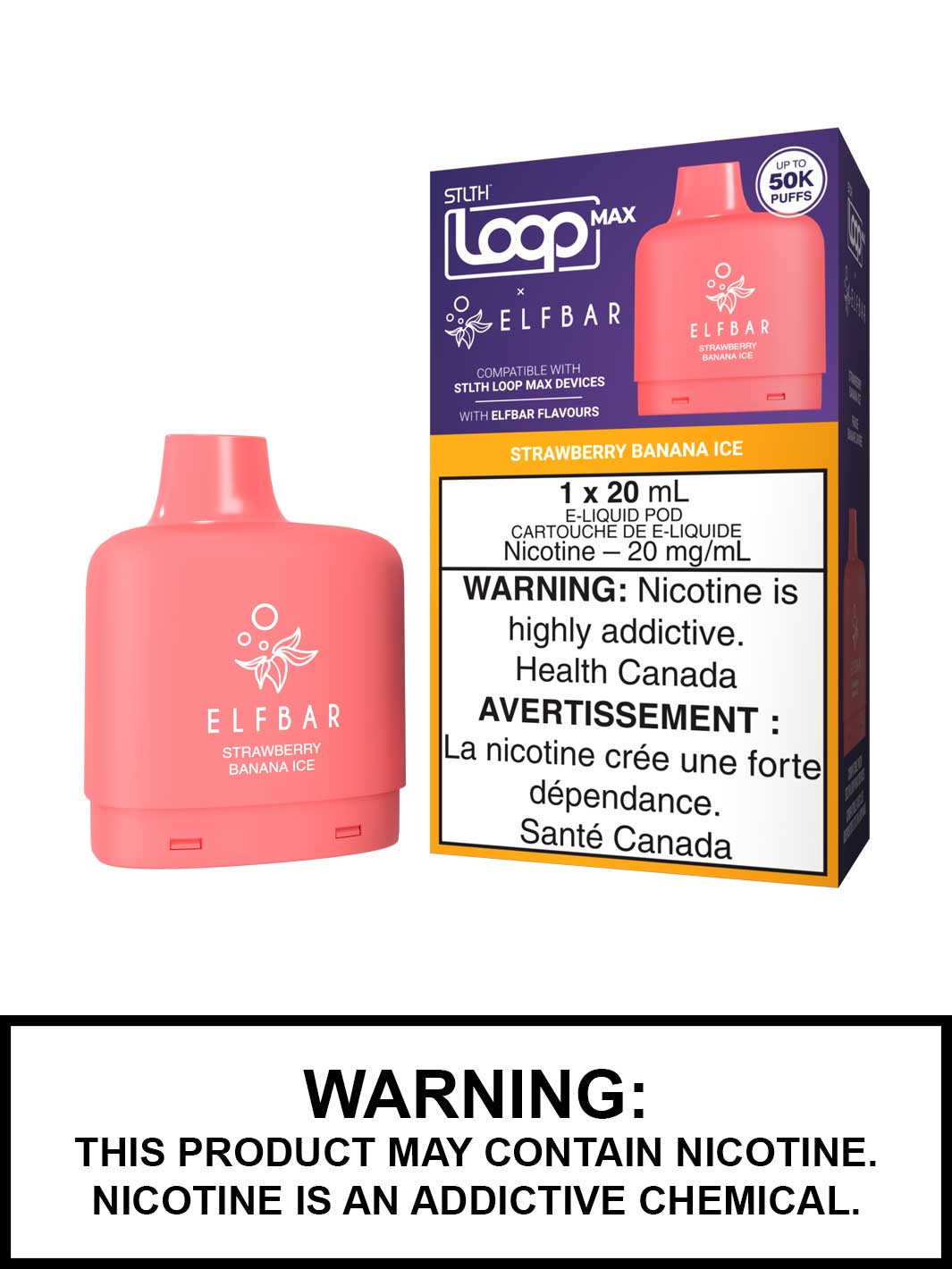 Strawberry Banana Ice STLTH Loop Max x Elf Bar Pods Canada, 50K Puffs