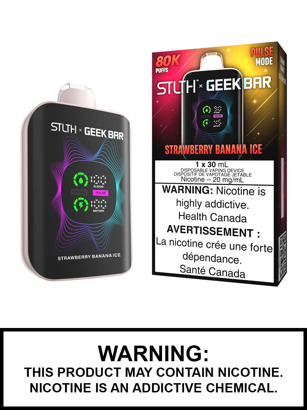 Strawberry Banana Ice STLTH x Geek Bar Disposable Vape, Geek Bar Pulse Canada, Vape360