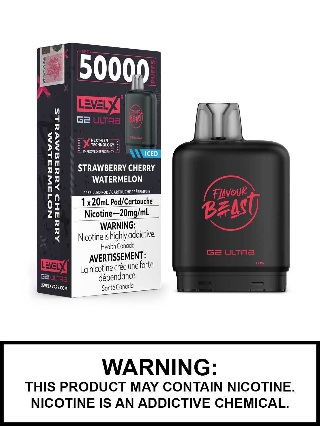 Strawberry Cherry Watermelon Iced Level X G2 Ultra Pods, Level X Vape, Flavour Beast Flavours, Vape360 Canada
