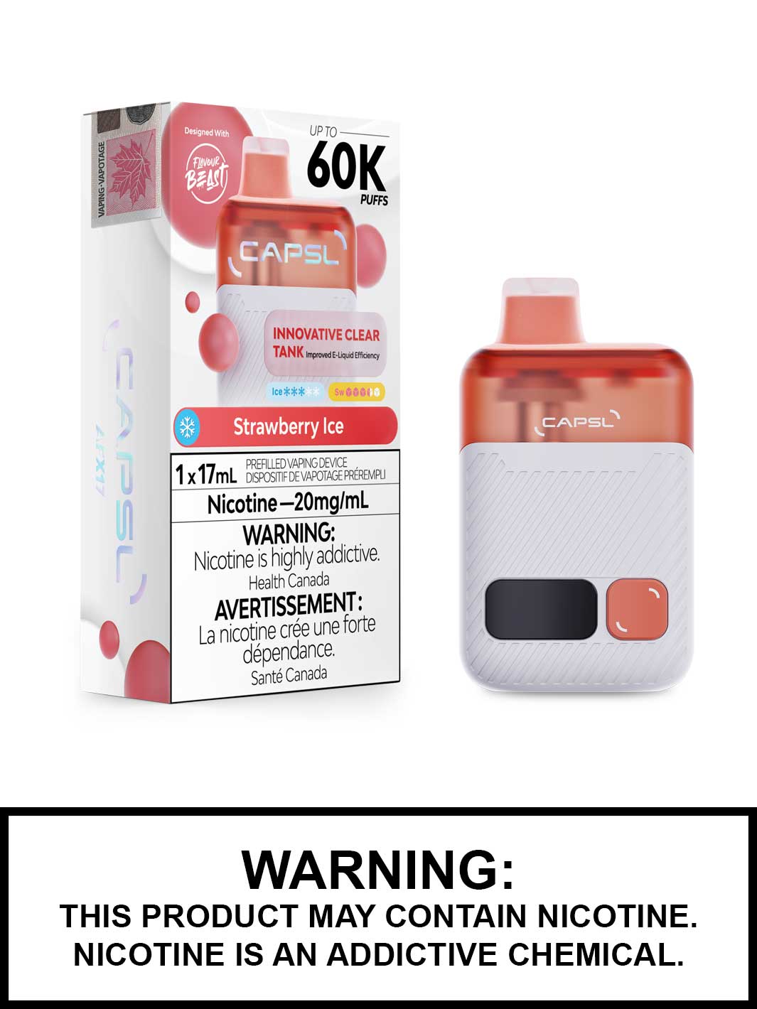 Strawberry Ice CAPSL 60K Disposable Vape, CAPSL Vape Canada